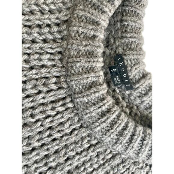 THEORY SWEATER ALPACA BLEND CHUNKY FISHERMAN RIB SPECKLED SZ S GRAY ICONIC - Picture 8 of 16
